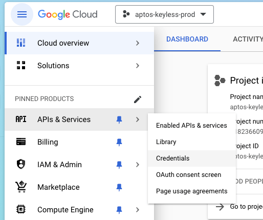 Captura de pantalla de navegación de credenciales de Google Captura de pantalla de navegación de credenciales de Google